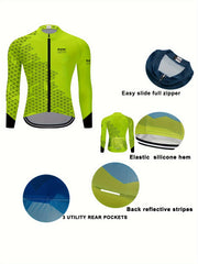Geometric Print Men's Zip Up Long Sleeve Cycling Jersey