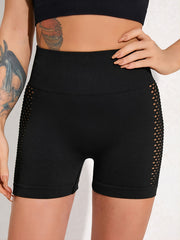 Fishnet Insert Sports Shorts Hollow Out Waistband Yoga Biker Shorts