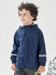 Kids Raincoat Boys Girls Spring Autumn PU Jacket Waterproof Reflective Strips