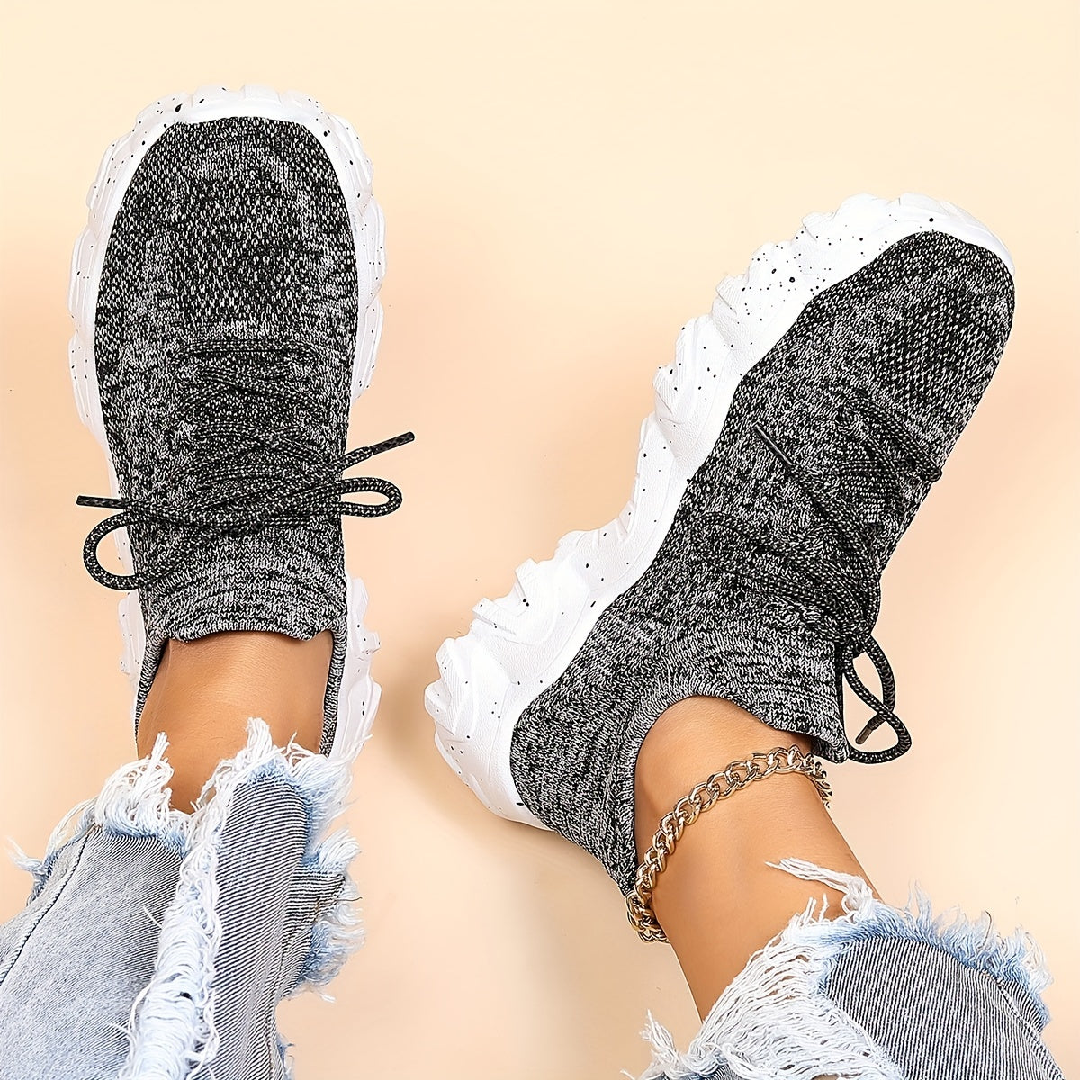 Mesh Platform Lace Up Sneakers Low Top Casual Round Toe Shoes