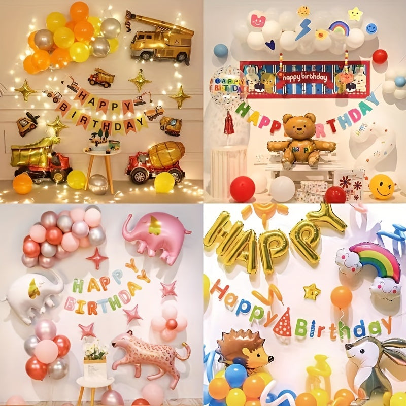 Cartoon Theme Balloon Bear Leopard Excavator Hedgehog Rabbit Children's Birthday