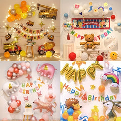 Cartoon Theme Balloon Bear Leopard Excavator Hedgehog Rabbit Children's Birthday