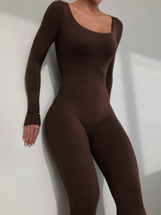 Solid Crew Neck Long Sleeve Bodycon Jumpsuit Women's Clothing