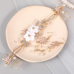 Golden Rhinestone Faux Pearl Bridal Jewelry Set Hanfu Wedding Accessories
