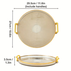 Modern Decorative Serving Tray With Handles, Transparent Plastic Round Circle