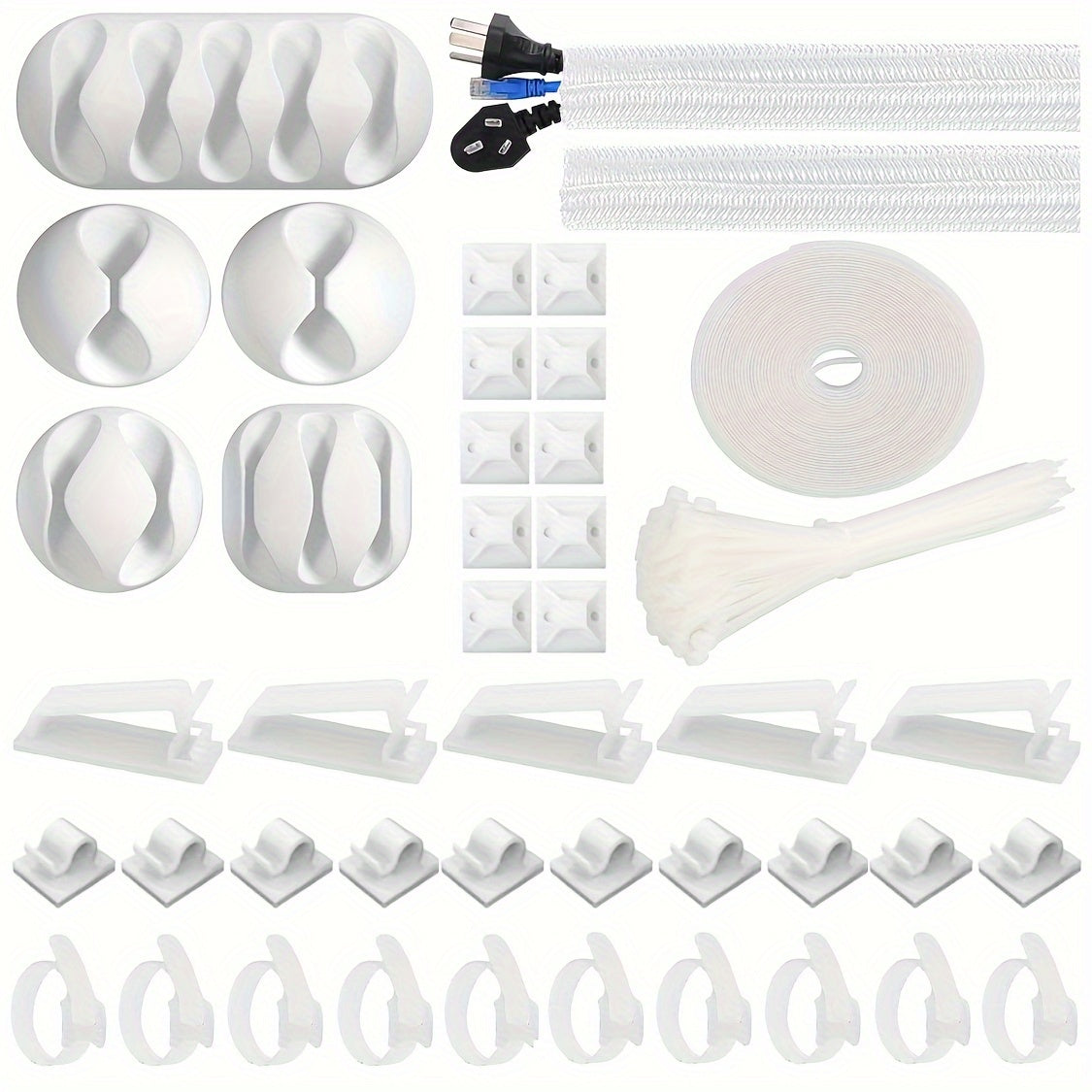 153pcs Cable Management Kit 2 Cable Sleeves 20 Cable Clips 20 Zip Tie Mounts