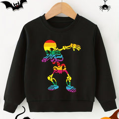 Girls' Gradient Skeleton Print Crew Neck Pullovers Soft Comfy Sweatshirt Tops