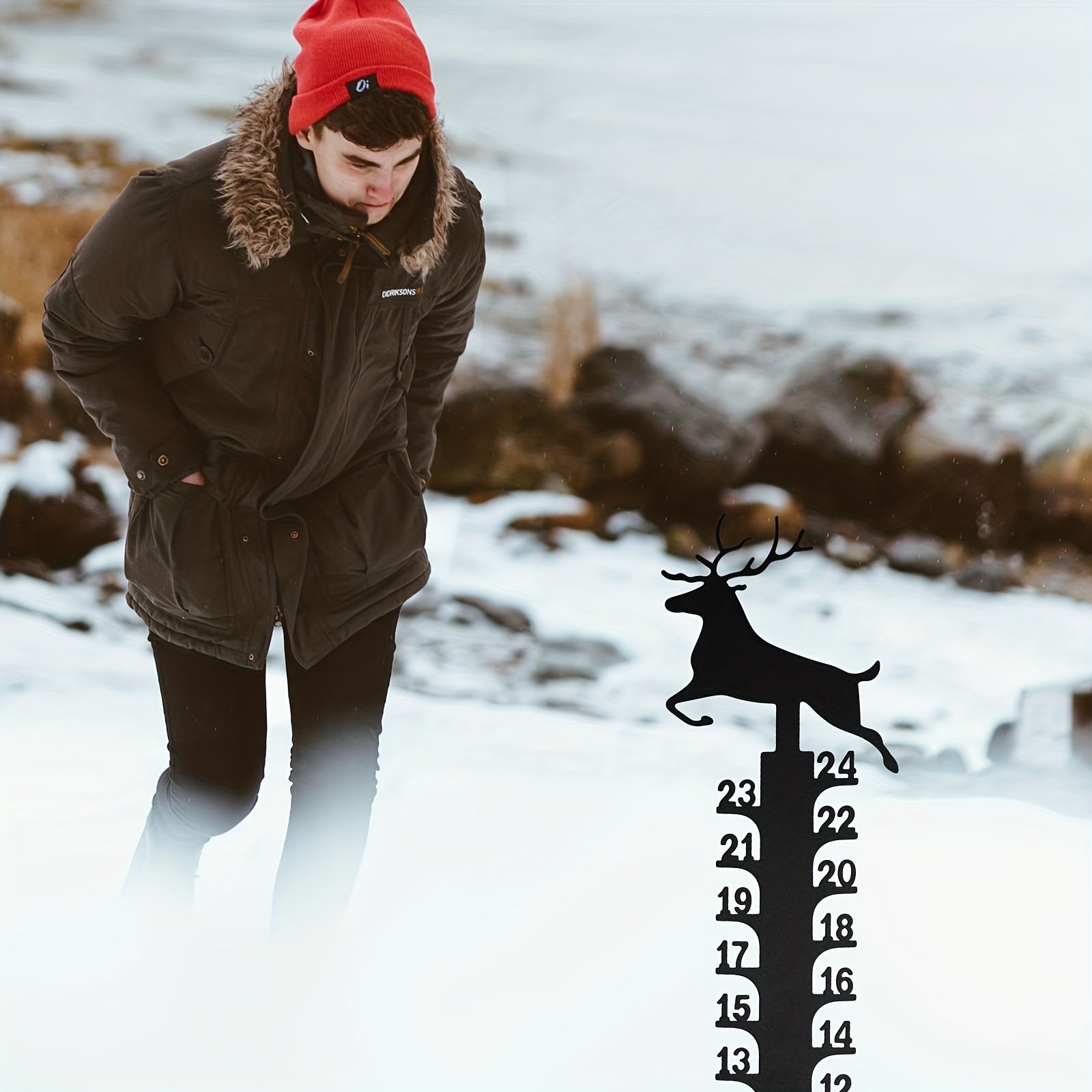 Metal Deer Snow Gauge Reindeer Garden Stake Christmas Elk Snow Measuring Ruler