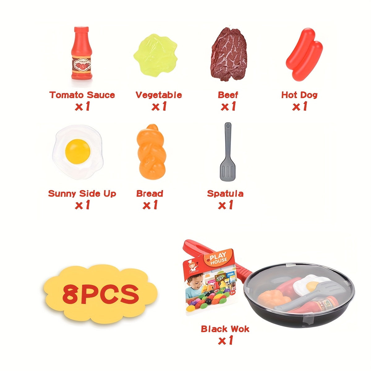 Kids' Play Kitchen Toy Cooking Set Frying Pan Simulated Food Cooking