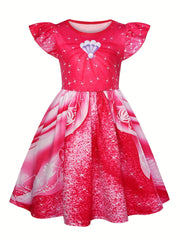 Girls Peach Pink Princess Costume Anime Cartoon Cosplay Dress