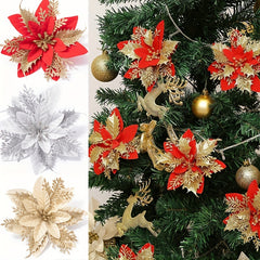 5pcs Glitter Christmas Flowers Xmas Tree Ornaments Decorations