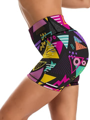Geometric Pattern Yoga Fitness Shorts High Waist Tummy Control Sports