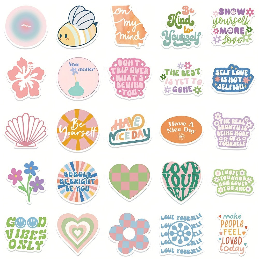 100pcs Preppy Motivational Stickers Pink Waterproof Vinyl Decals