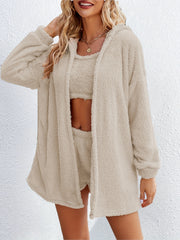 Cozy Lounge Set Long Sleeve Hooded Robe & Tank Top & Shorts