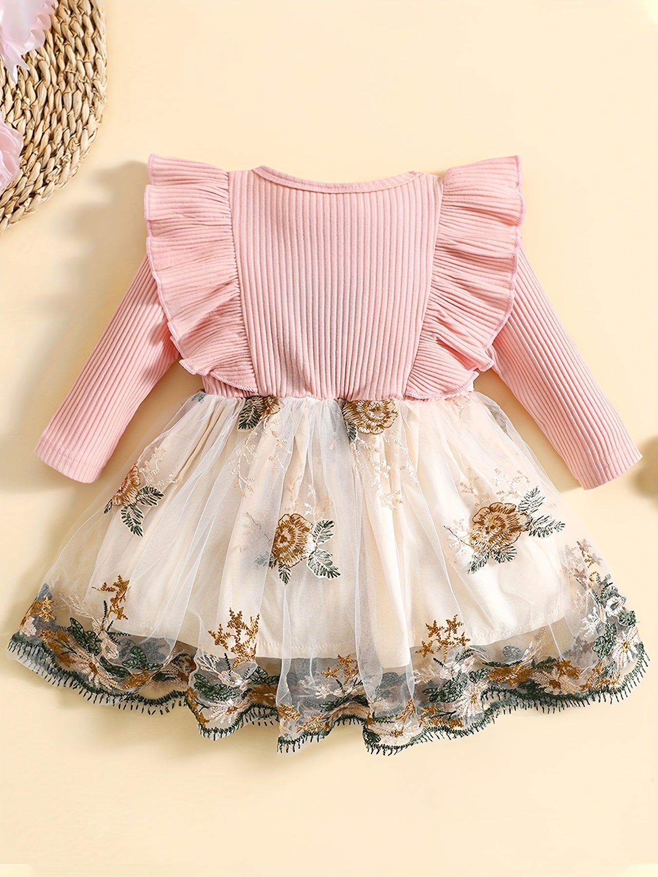 Floral Patchwork Bowknot Ruffle Sleeve Dress for Baby