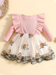 Floral Patchwork Bowknot Ruffle Sleeve Dress for Baby
