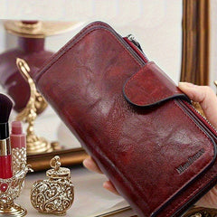 Classic Vintage Women'S Long Wallet Red with Zipper & Snap Closure