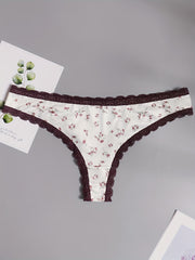 5 Pack Plus Size Women's Floral & Heart Print Lace Thongs Set