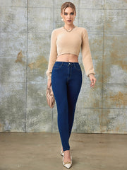 High Stretch Skinny Jeans Solid High Rise Ankle Length Denim Pants