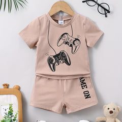 2pcs Baby Boys Gamepad Graphic T shirt & Shorts Set