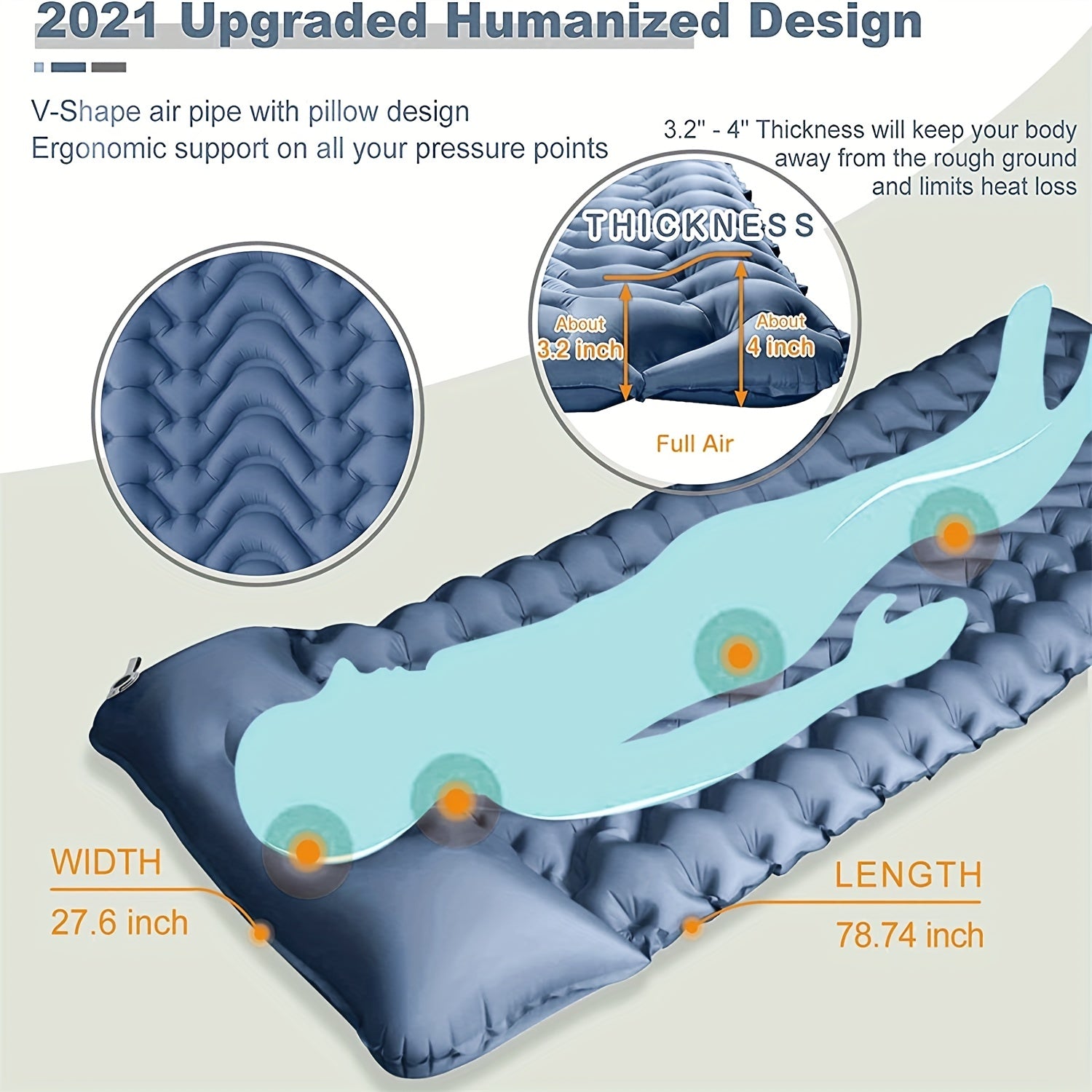 Inflatable Camping Sleeping Pad with Pillow