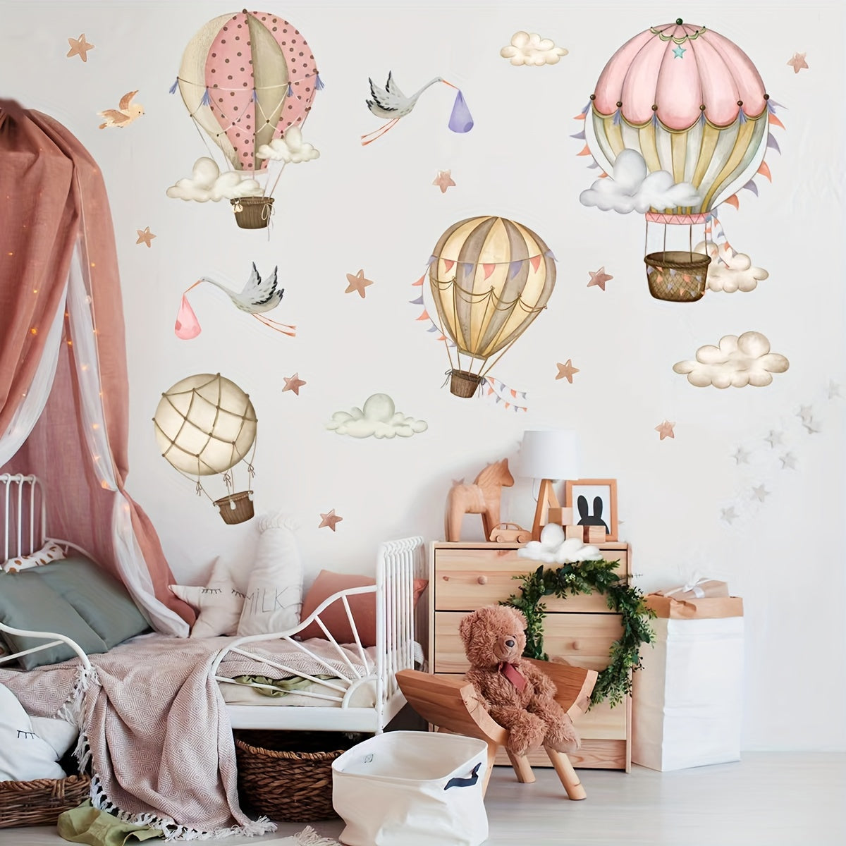 2pcs Hot Air Balloon Cloud Wall Decals Self Adhesive Wall Stickers