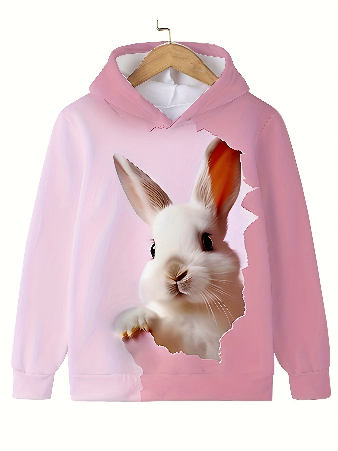 Bunny Print Sweatshirt for Girls - Comfy Hooded Pullover