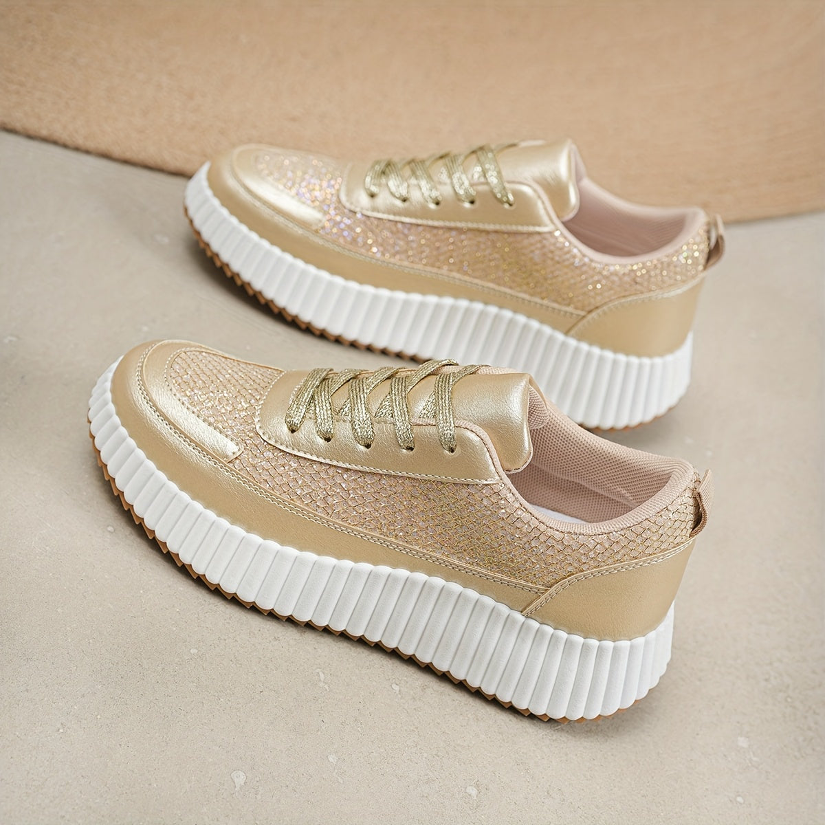 Women's Non Slip Platform Sneakers Breathable Lace Up Comfort Shoes