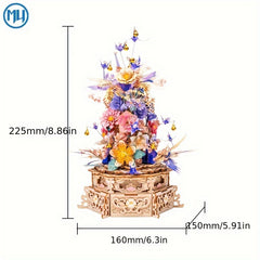 MU Metal Puzzle Model DIY Music Box Rotating Table with Drunken Flowers