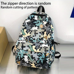 Camouflage Backpack with Frog Pendant for School and Travel