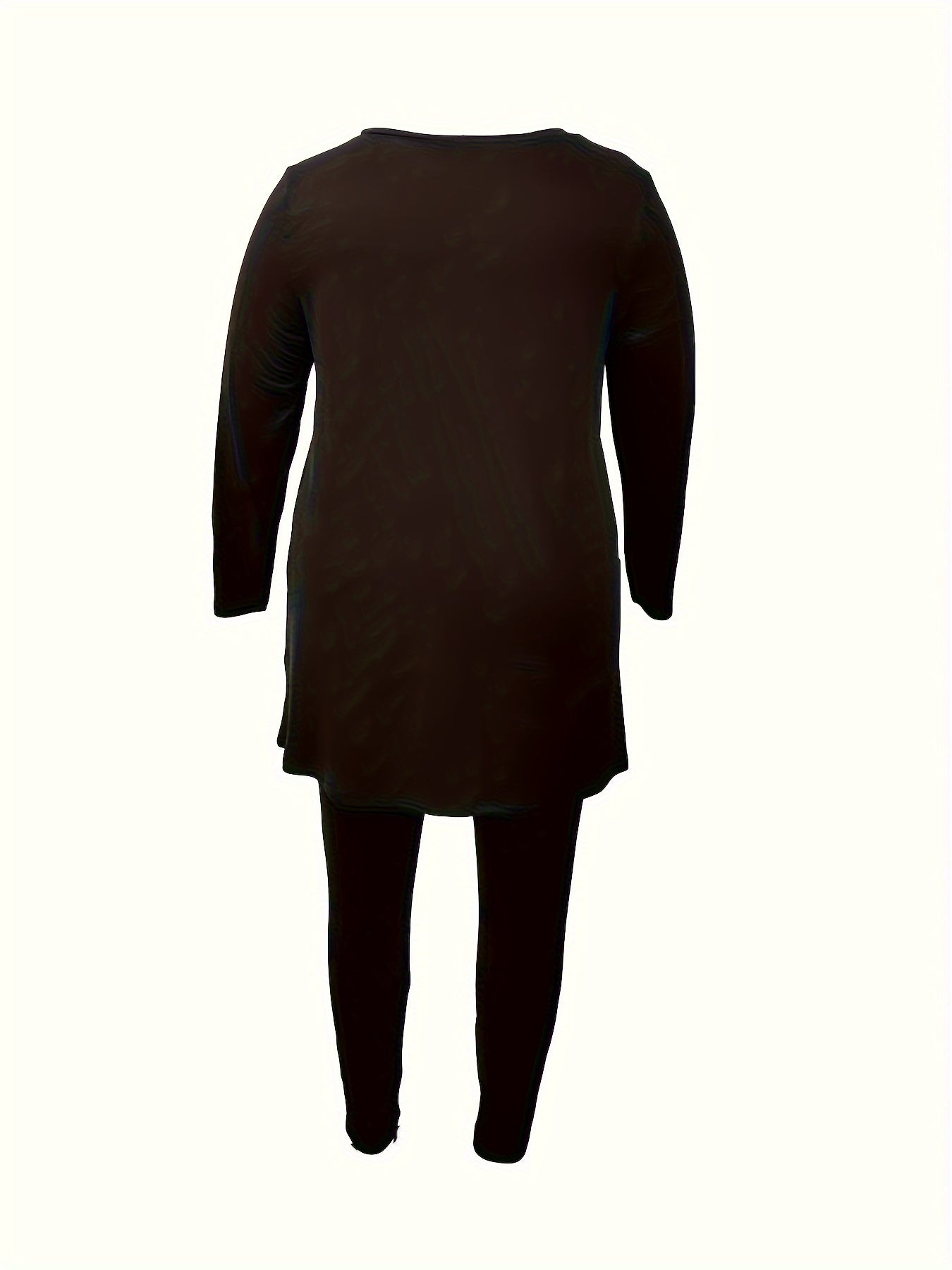 Women's Plus Solid Long Sleeve Top & Pants 2 Piece Set