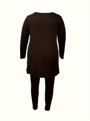 Women's Plus Solid Long Sleeve Top & Pants 2 Piece Set