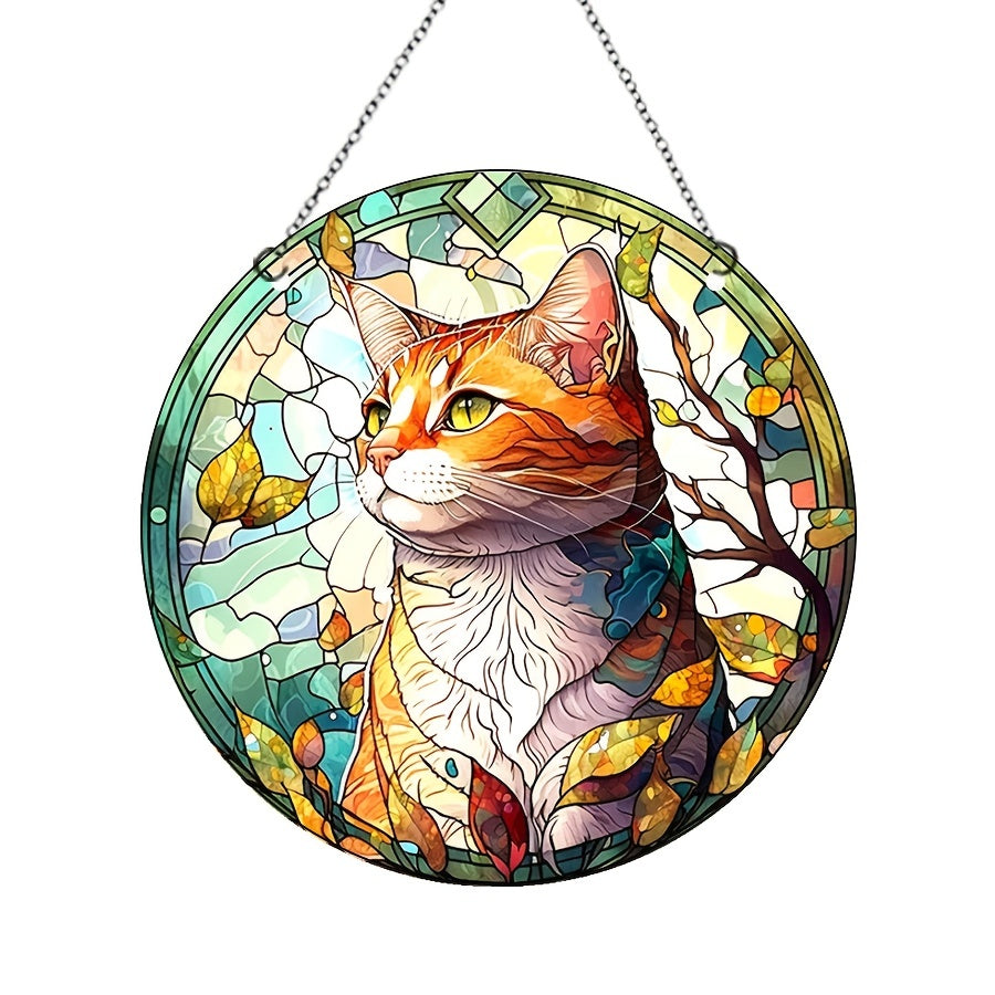Acrylic Cat Round Stain Window Hanging Pendant Decor