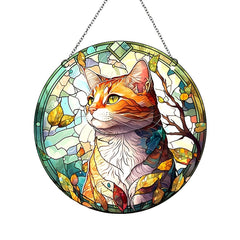 Acrylic Cat Round Stain Window Hanging Pendant Decor