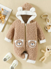 Furry Bear Hooded Baby Jumpsuit with Ears