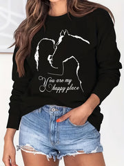 Horse Print Sweatshirt Long Sleeve Crew Neck Casual Sweatshirt