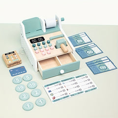 Wooden Toy Cash Register Pretend Play Supermarket Shopping
