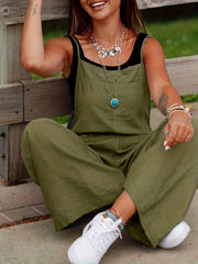 Solid Square Neck Wide Leg Cami Jumpsuit