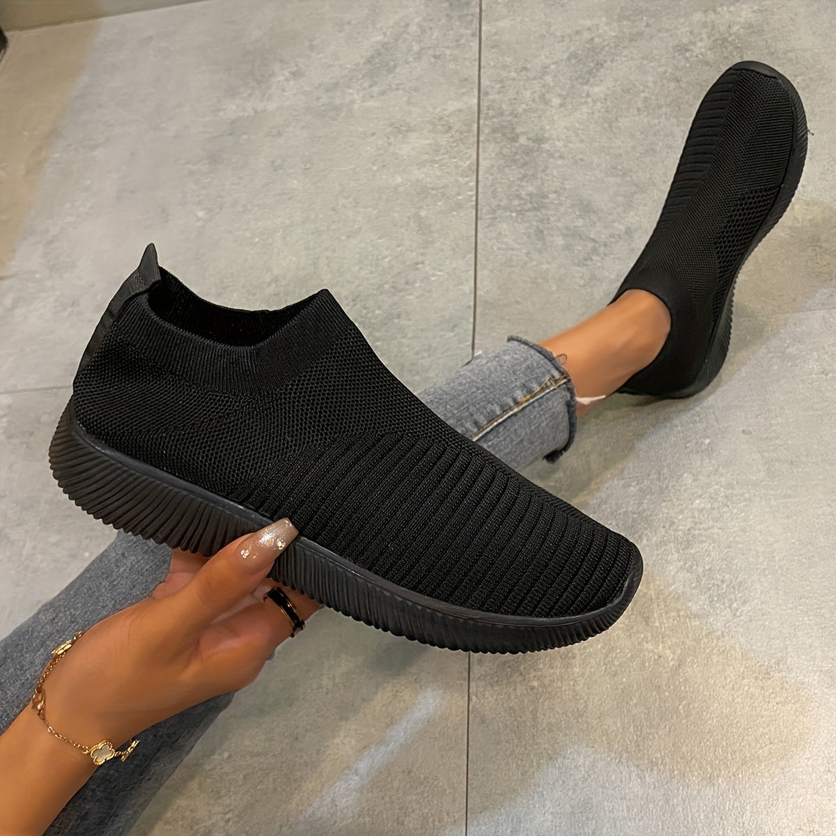 Women's Knit Platform Sneakers Slip On Lightweight Outdoor Shoes