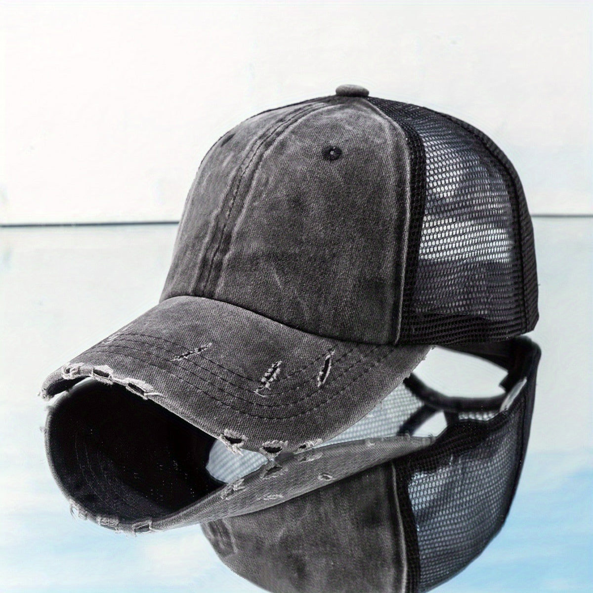 Ponytail Distressed Baseball Cap Vintage Dad Hat