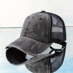 Ponytail Distressed Baseball Cap Vintage Dad Hat