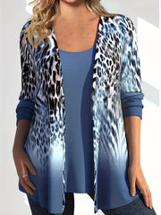 Ombre & Leopard Print Cardigan & Tank Top 2 Piece Set