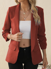 Solid Open Front Blazer Lapel Long Sleeve Blazer For Office & Work