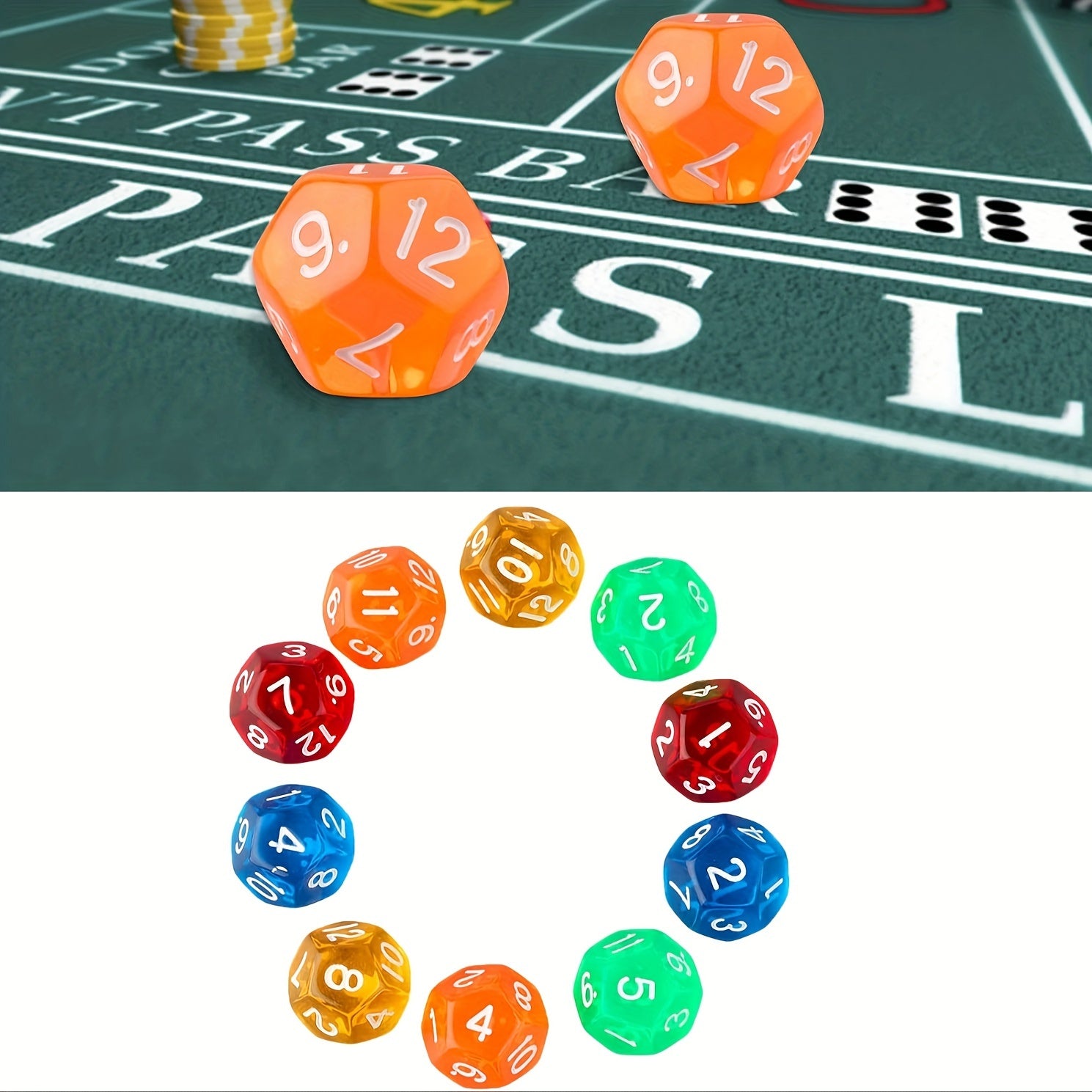 10pcs Colorful 12 Sided Acrylic Crystal Dices For Board Game