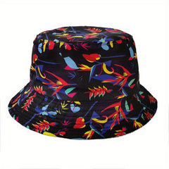 Boho Flower Print Bucket Hat Vintage Lightweight Sunshade Basin Hat