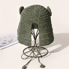 Crochet Frog Straw Hat Green Sunscreen Bucket Hat