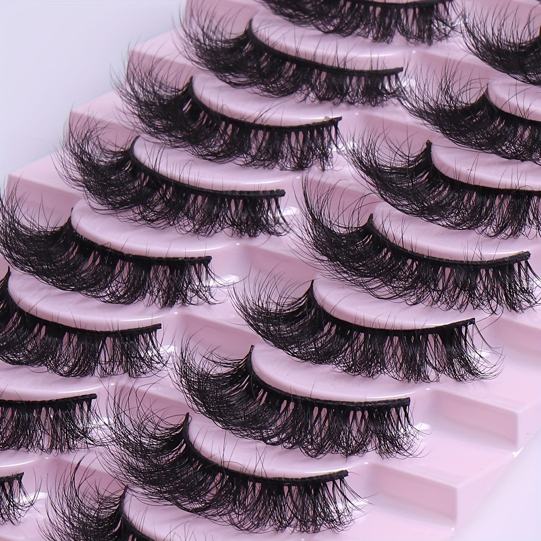 10 Pairs Natural Look False Eyelashes Faux Mink Curling Lashes