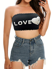 3pcs Letter Print Bandeau Bras Stretch Strapless Women's Lingerie