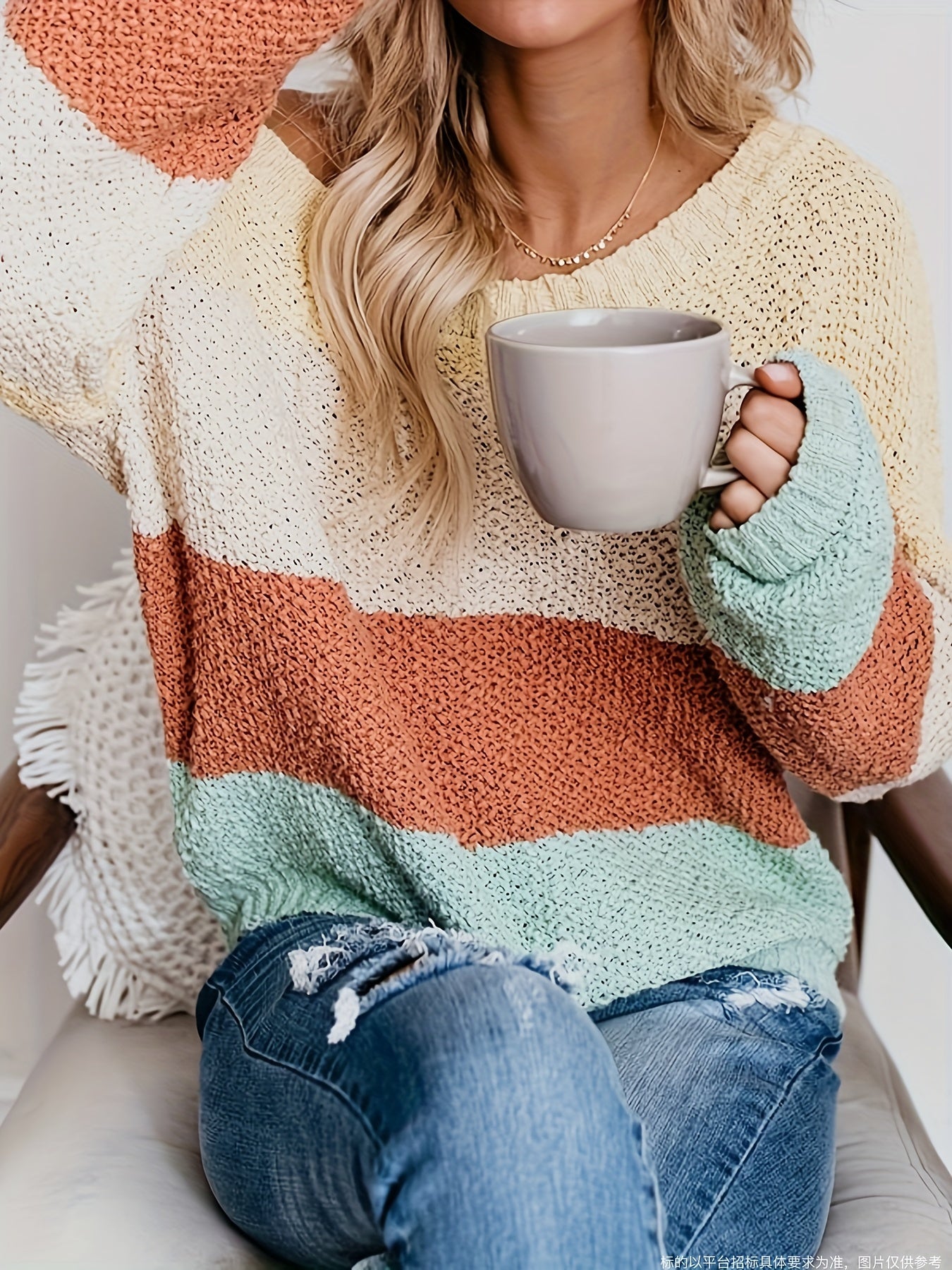 Colorblock Round Neck Oversized Sweater