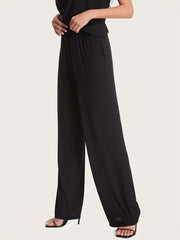 Solid Wide Leg Pants Elastic Waist Loose Fit Casual